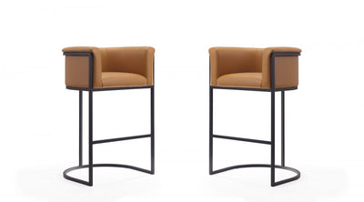 Cosmopolitan Mid-Century Modern Metal Upholstered Barstool in Camel - Set of 2 Bar Stool | Tabouret de bar rembourre en metal style cosmopolite mi-siecle moderne, coloris camel - Lot de 2