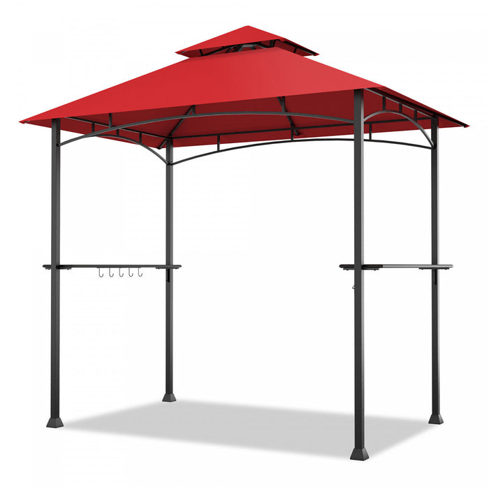 8’ X 5’ Barbecue Grill Gazebo Barbecue A 2 Niveaux Canopy Ventile Etageres Superieures Abri Vin