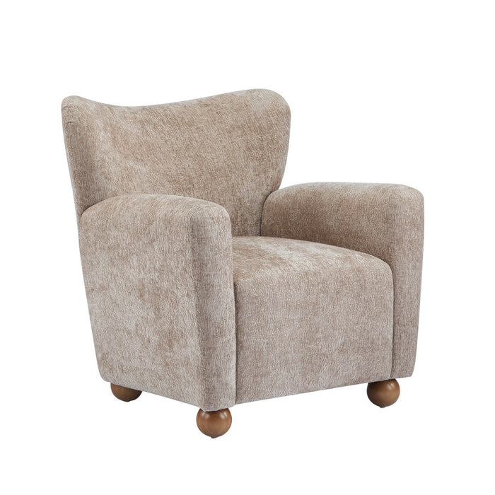 Wingate Fauteuil Aile Confortable en Tissu Premium et Pieds en Bois Massif, Brun Beige