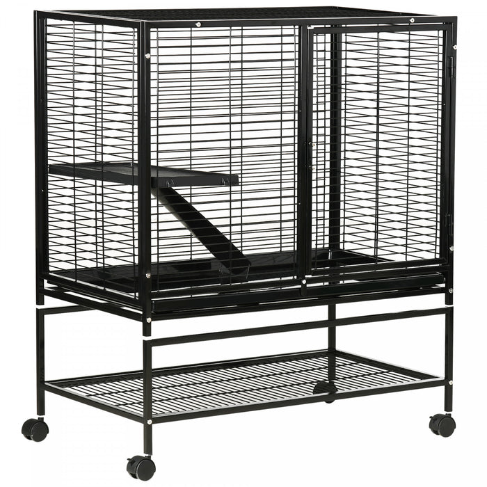 Pawhut Parc Pour Animaux De Compagnie A Deux Niveaux Pour Furets Chinchillas Cochons D'inde Avec Roues Rampe De Plate-forme De Plateau Amovible, 36\" x 20\" X 42\"