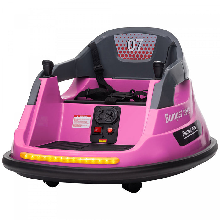 Aosom Auto-tamponneuse 12 V Pour Enfants, Voiture Electrique A Rotation A 360° Avec Telecommande, Ceinture De Securite, Lumieres Led, Musique, Pour Garcons Et Filles Ages De 1,5 A 5 Ans, Rose