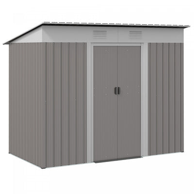 Outsunny 7' X 4' Metal Outdoor Storage Shed W/ Sliding Doors Light Grey|Outsunny Abri De Jardin Avec Portes Coulissantes Et Bouche D'aeration, Gris