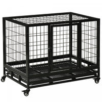 Pawhut Cage Pour Chiens De Taille Moyenne Avec Deux Portes, Plateau A Roulettes Verrouillable, 36