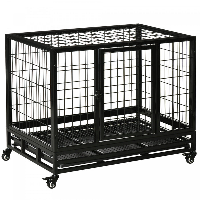 Pawhut Cage Pour Chiens De Taille Moyenne Avec Deux Portes, Plateau A Roulettes Verrouillable, 36\" X 24\" X 29.5\"
