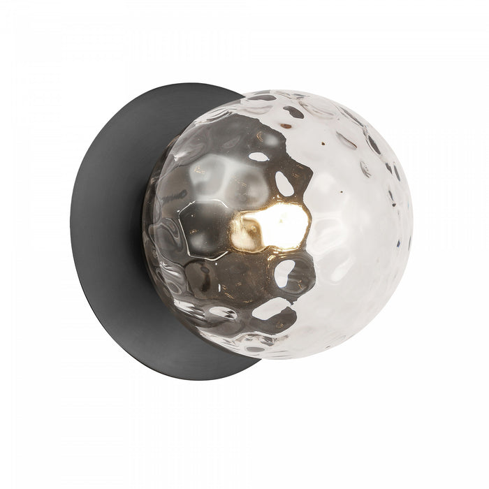 Applique murale Burlat de Dainolite en verre transparent, avec fini noir mat et 1 ampoule