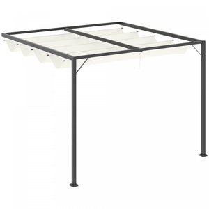 Outsunny 10'x10' Pergola Tonnelle De D'exterieur Avec Auvent Retractable Et Structure Metal Et Revetement Pa Pour Abri Solaire, Couverture De Porche, Creme