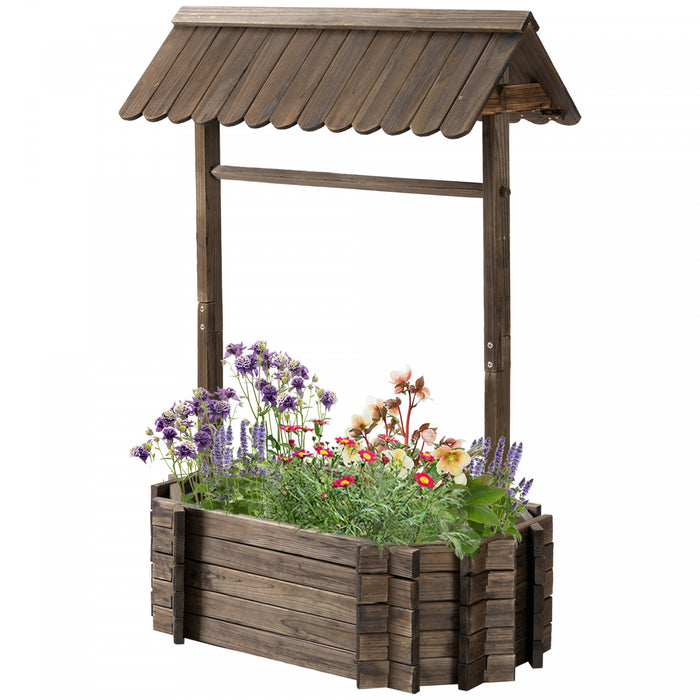 Outsunny Puits A Souhaits En Bois Pour Jardin, Jardiniere Exterieure Rustique Pour Plantes, Herbes Et Legumes, Brun Rustique