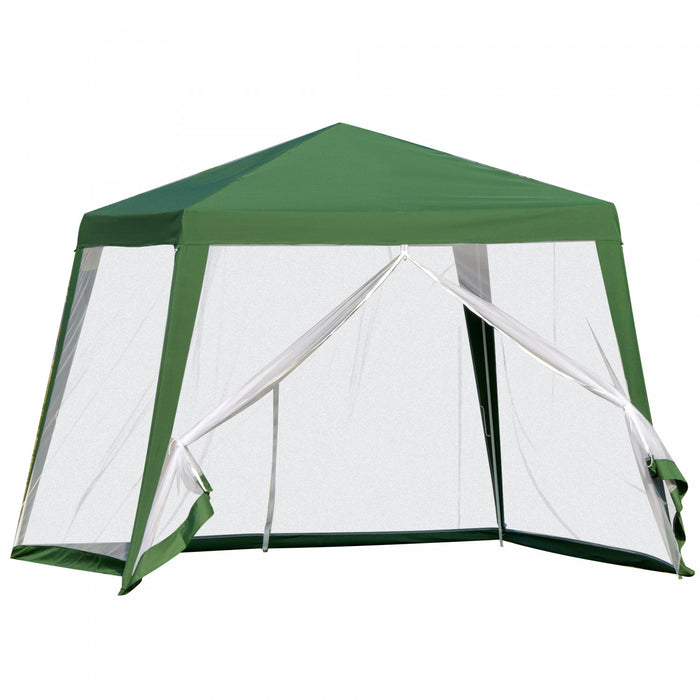 Outsunny 10' X 10' Tente Gazebo Patio Auvent Abri Soleil Fete Activite En Plein Air Jardin Maille Ecran Murs Vert