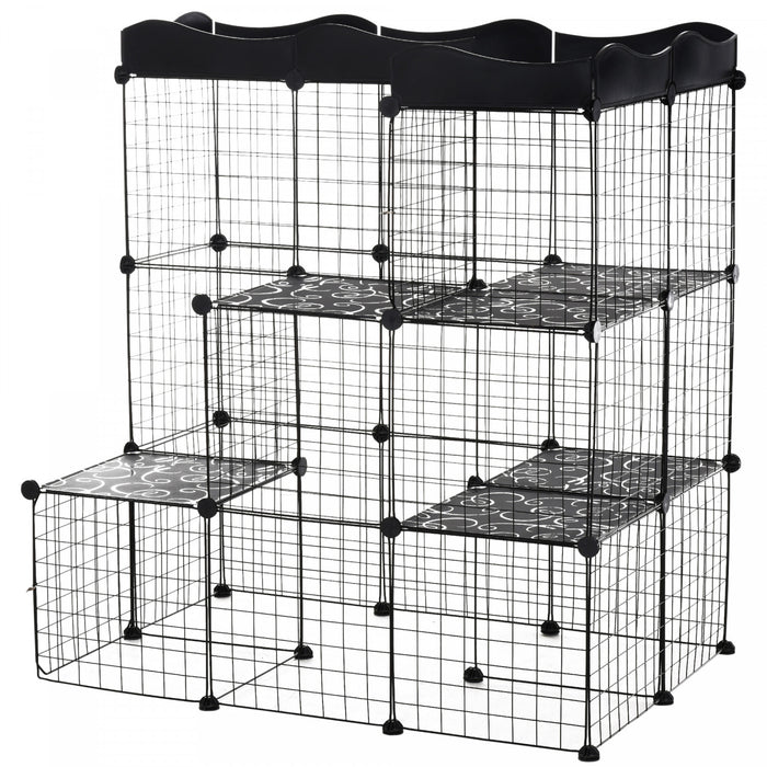 Pawhut Parc Pour Animaux De Compagnie Diy Petit Animal Cage Cloture Avec Rampe De Porte Accessoires Interieur Exterieur Pour Chaton Pet Vison Noir