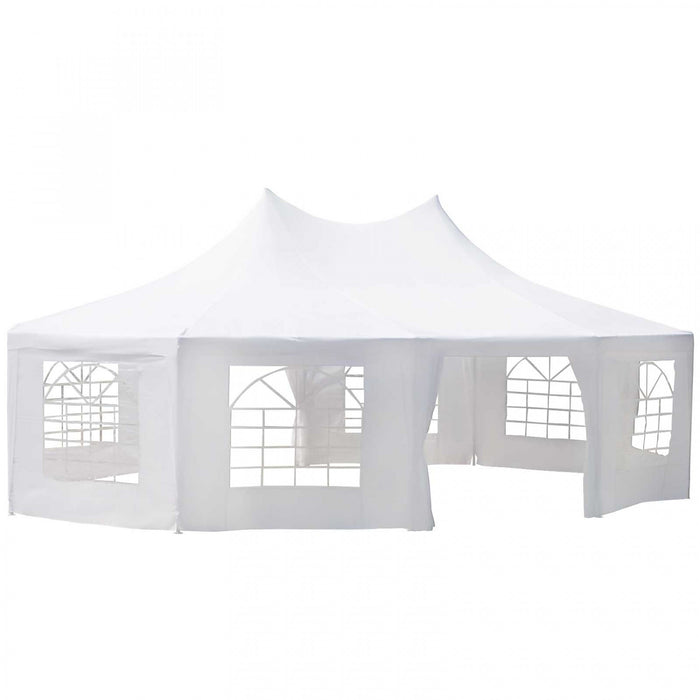 Outsunny Tente De Fete Decagonale De 29.2 Pieds A Haut Sommet Avec 10 Murs Amovibles Blanc
