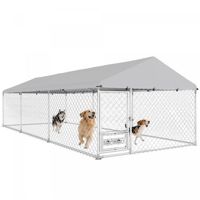 Dog Run W/ Adjustable & Rotating Bowls, 19.7' X 7.5' X 5.2'