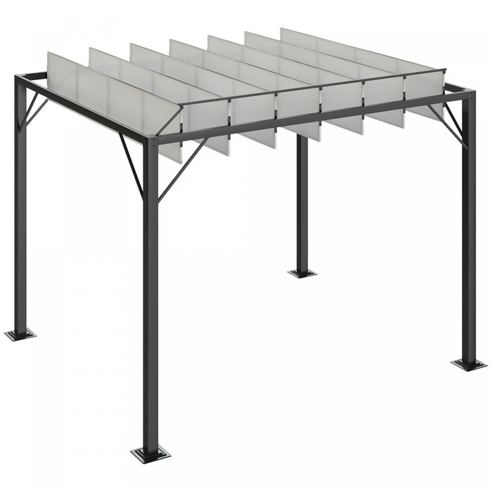 Outsunny Pergola Exterieure A Persiennes 9.5' X 8' En Aluminium Avec Toit En Maille Respirante Reglable, Blanc