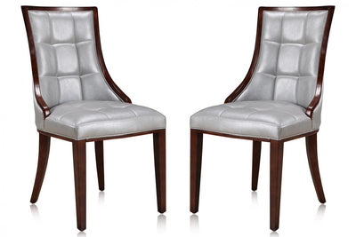 Manhattan Comfort Set of 2 Fifth Avenue Faux Leather Dining Chairs - Silver & Walnut|Ensemble 2 chaises de salle à manger Fifth Avenue de Manhattan Comfort en similicuir - argenté et noyer