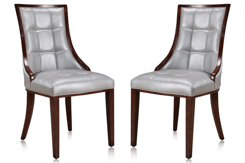 Ensemble 2 chaises de salle à manger Fifth Avenue de Manhattan Comfort en similicuir - argenté et noyer