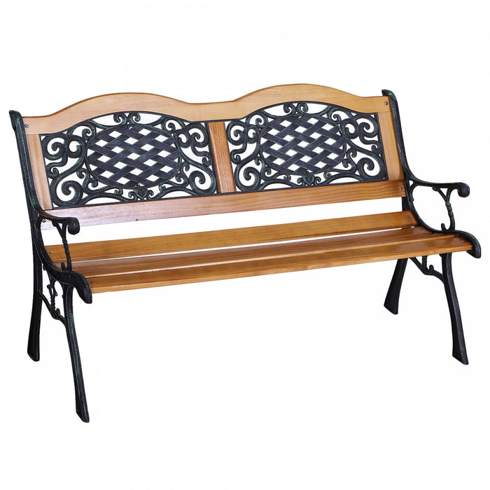Banc De Jardin Outsunny 50\" Pour Porche, Chaise De Parc En Fonte Avec Bois Dur