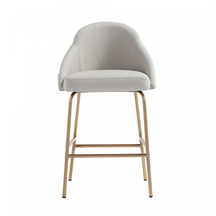 Tabouret de comptoir moderne en metal Gracie, rembourre, gris pierre et or