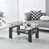 Table basse moderne Lucius au design geometrique en verre trempe avec cadre en metal et verre transparent, noir