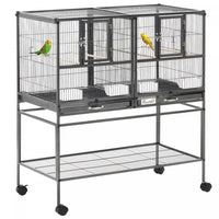 Cage A Oiseaux Avec Separation Mangeoire Et Perchoir 95l X 45l X 102h Cm Noir Et Gris