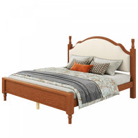 Lit plateforme Miles en bois format Queen avec tete de lit rembourree incurvee, brun