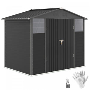 Outsunny Abri De Rangement 8' X 6', Abri A Outils En Metal, Gris Fonce