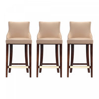 Tabouret de bar moderne en bois avec assise rembourree Shubert, coloris beige - Lot de 3