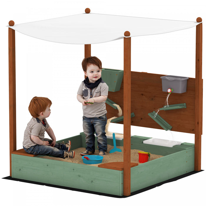 Qaba Bac a sable pour enfants avec auvent, mur de sable, doublure inferieure, bac a sable pour enfants en plein air pour pelouse, jardin, plage, pour 3 a 6 ans, 46\" x 44\" l x 50\"