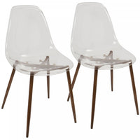 Chaise d’appoint de salle à manger moderne du milieu du 20e siècle Clara transparente et noyer - ensemble de 2