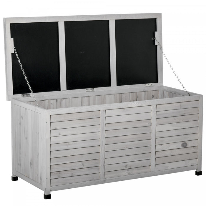 Outsunny Coffre De Jardin En Bois De 75 Gallons Conteneur De Stockage Exterieur Avec Aerateur Et Finition Resistante Aux Intemperies, Gris