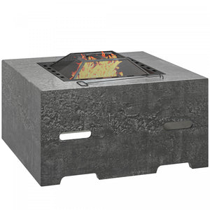 Outsunny Foyer Carre Avec Tisonnier, Cheminee Avec Couvercle Grillage, Gris