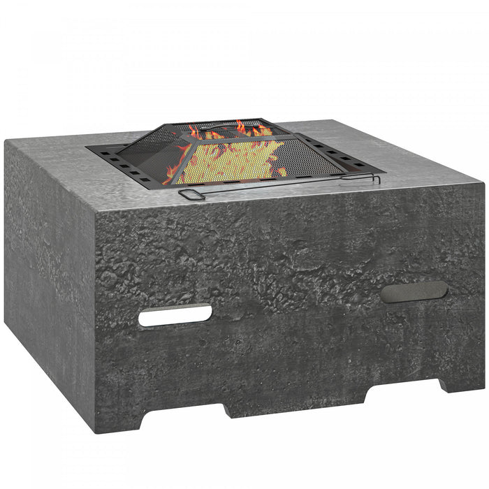 Outsunny Foyer Carre Avec Tisonnier, Cheminee Avec Couvercle Grillage, Gris