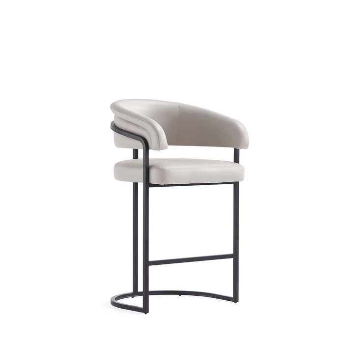 Tabouret de comptoir moderne Augusta en metal et tissu, gris clair