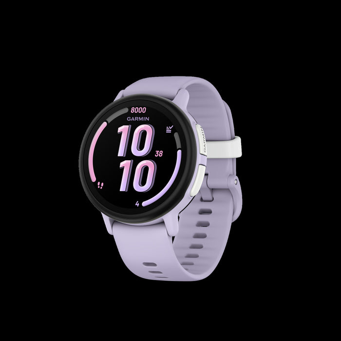 Montre intelligente pour enfants Garmin Bounce 2 Violet clair - Vetement sur, suivi sportif GPS, surveillance du sommeil, commandes vocales, themes amusants, quiz educatifs