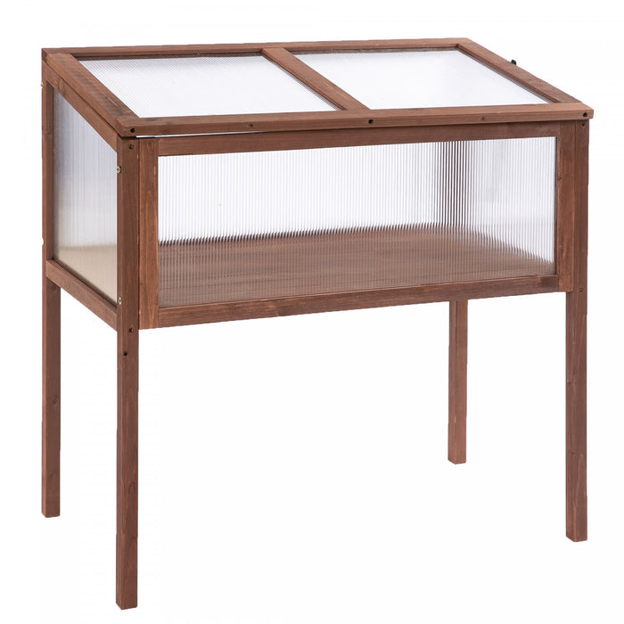 Outsunny 35\" X 20\" X 36\" Serre A Cadre Froid En Bois, Pot De Fleurs Sureleve Portable Pour Usage Exterieur Et Interieur, Marron