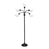  Skye Lampadaire a 5 lumieres avec cols de cygne reglables, Noir et Blanc, 67 po H