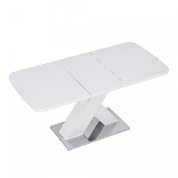 Liam Table a manger rectangulaire moderne extensible avec pieds en X et base en metal, blanc