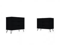  Commode Rockefeller Mid-Century Modern 89 cm en noir (3 tiroirs) – Lot de 2