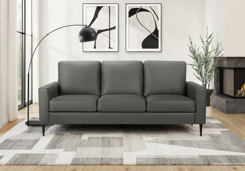 Sofa Rembourre, 75\"L, Pieds En Metal, Aspect Cuir Gris, Contemporain, Moderne