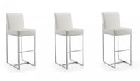  Tabouret de bar moderne en metal et tissu Element, blanc perle - Lot de 3