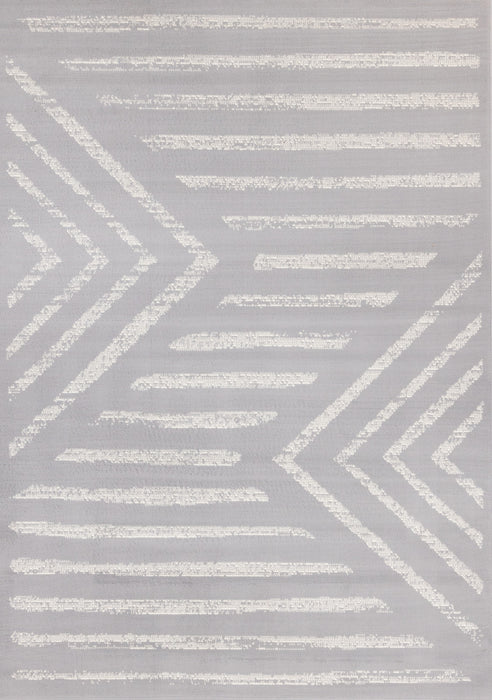 Carpette Forte grise et blanche à motif de rayures modernes - 7 pi 9 po x 10 pi 6 po