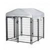 Pawhut 4' X 4' X 4.5' Grand Chenil Exterieur En Acier Avec Toit En Toile Oxford Resistant Aux Uv Et Serrure Securisee