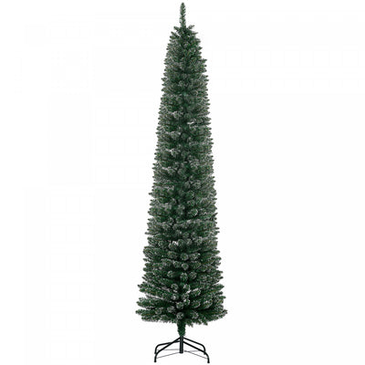Homcom 7.5ft Artificial Snow Dipped Pencil Christmas Tree Green|Homcom 7.5ft Artificielle Neige Crayon Trempe Sapin De Noel Vert