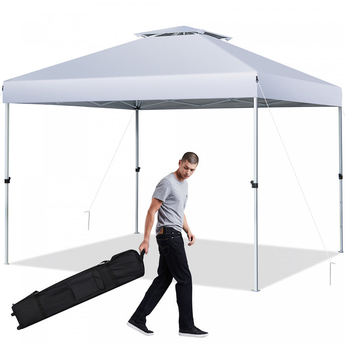 Costway 2-tier 10’ X 10’ Pop-up Canopy Tente Gazebo Instantane Reglable Porter Sac With Wheel
