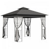 Outsunny 10' X 10' Gazebo Canopy Patio Exterieur Protection Uv Avec Rideau De Toit En Polyester A 2 Niveaux Murs Lateraux Et Structure En Acier Gris
