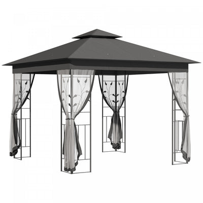 Outsunny 10'x10' Gazebo Canopy Outdoor Patio Sun Shelter Uv Protect W/ 2-tier Polyester Roof Curtain|Outsunny 10' X 10' Gazebo Canopy Patio Exterieur Protection Uv Avec Rideau De Toit En Polyester A 2