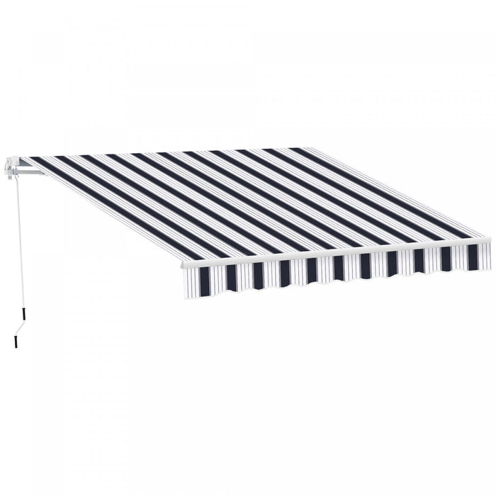 Outsunny 8'x7' Manuel Retractable Resistant A L'eau Pare-soleil Patio Auvent Exterieur Pont Auvent Abri (bleu, Blanc)
