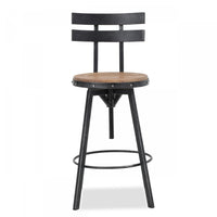 Tabouret De Bar Denise Avec Siège En Bois Pivotant Et Réglable, Structure Métallique - Noir Antique