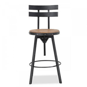 Tabouret De Bar Denise Avec Siège En Bois Pivotant Et Réglable, Structure Métallique - Noir Antique