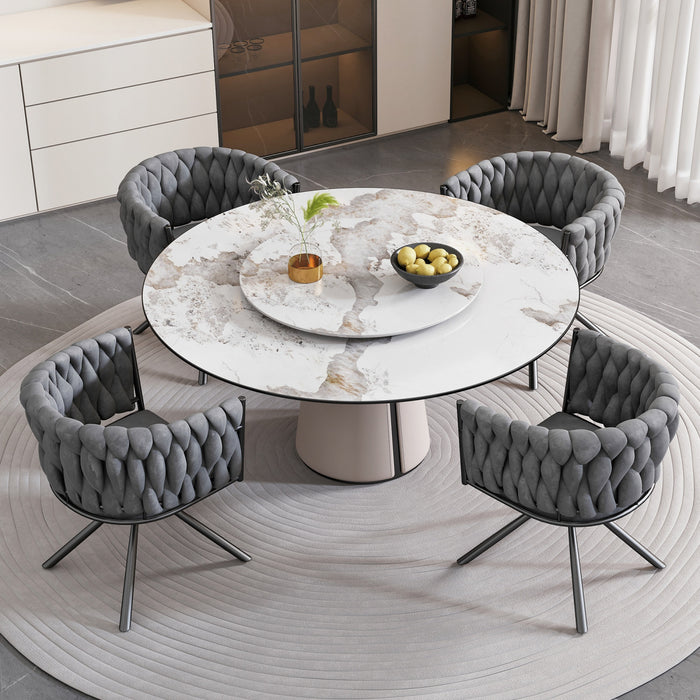 Chaises de salle a manger pivotantes Amelia en velours avec revetement capitonne et pieds en metal, lot de 4, gris