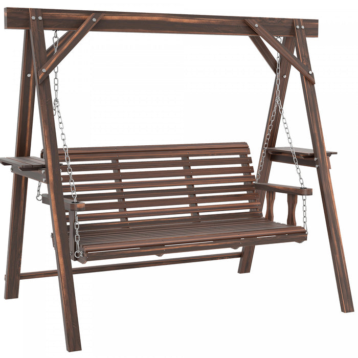 Outsunny Balancelle 3 Places avec Tables Laterales, Marron Carbonise