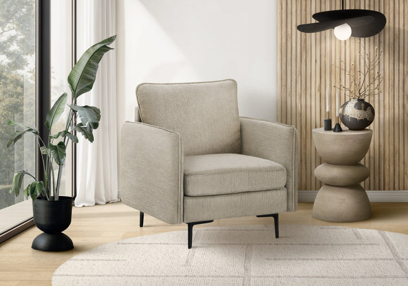 Chaise D'Appoint Chaise Rembourre, 34\" De Large, Tissu Beige, Pieds En Metal Noir